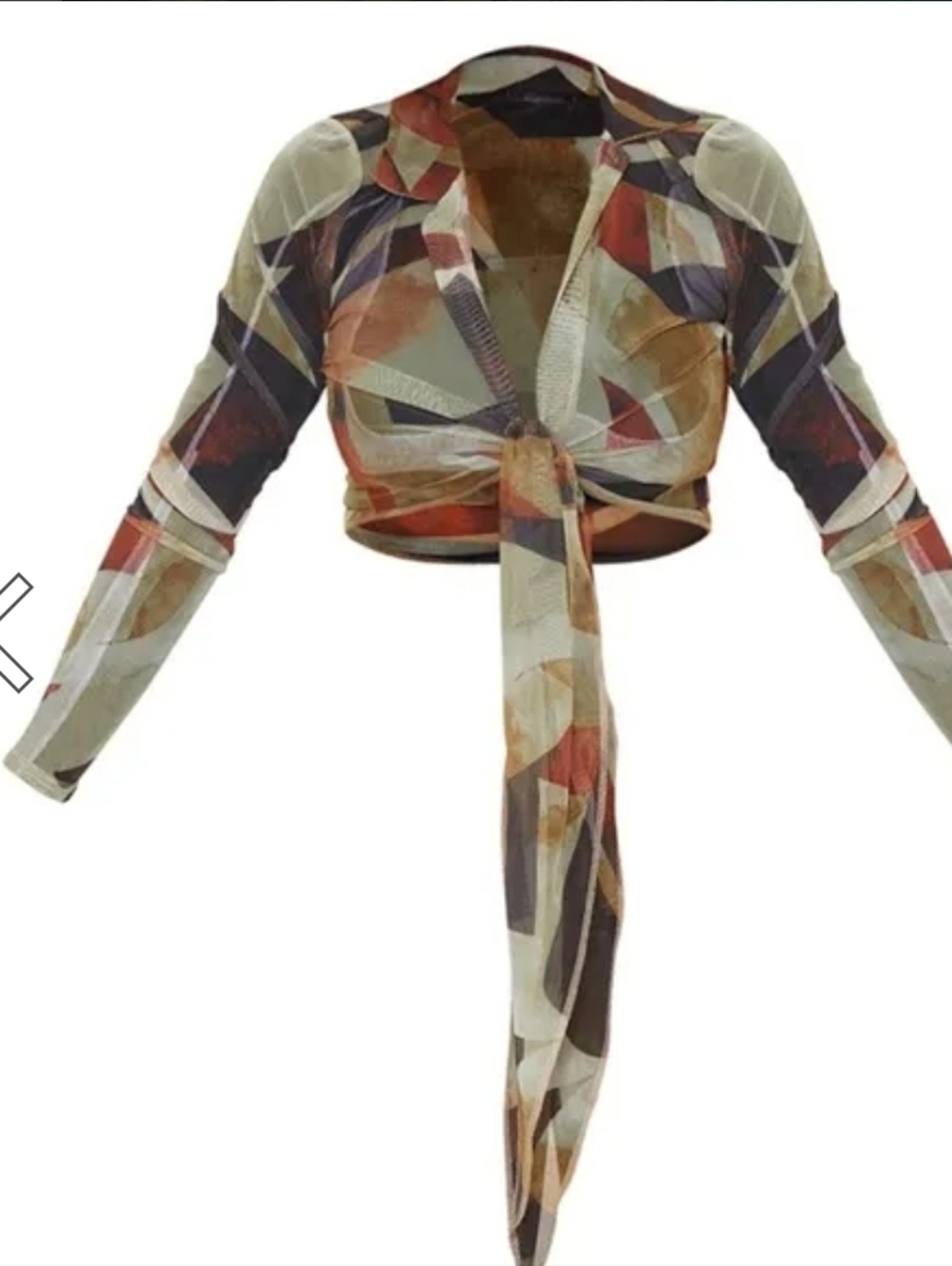 PrettyLittleThing Multicolor Sheer Tie-Front Geometric Crop Top